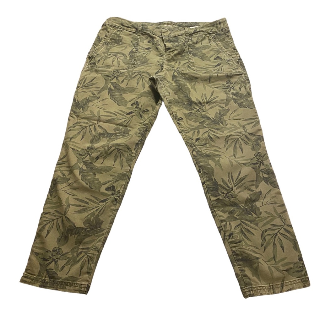 Old Navy, Pixie, green tropical print jeans,size 14, comfy fit, like new, $50